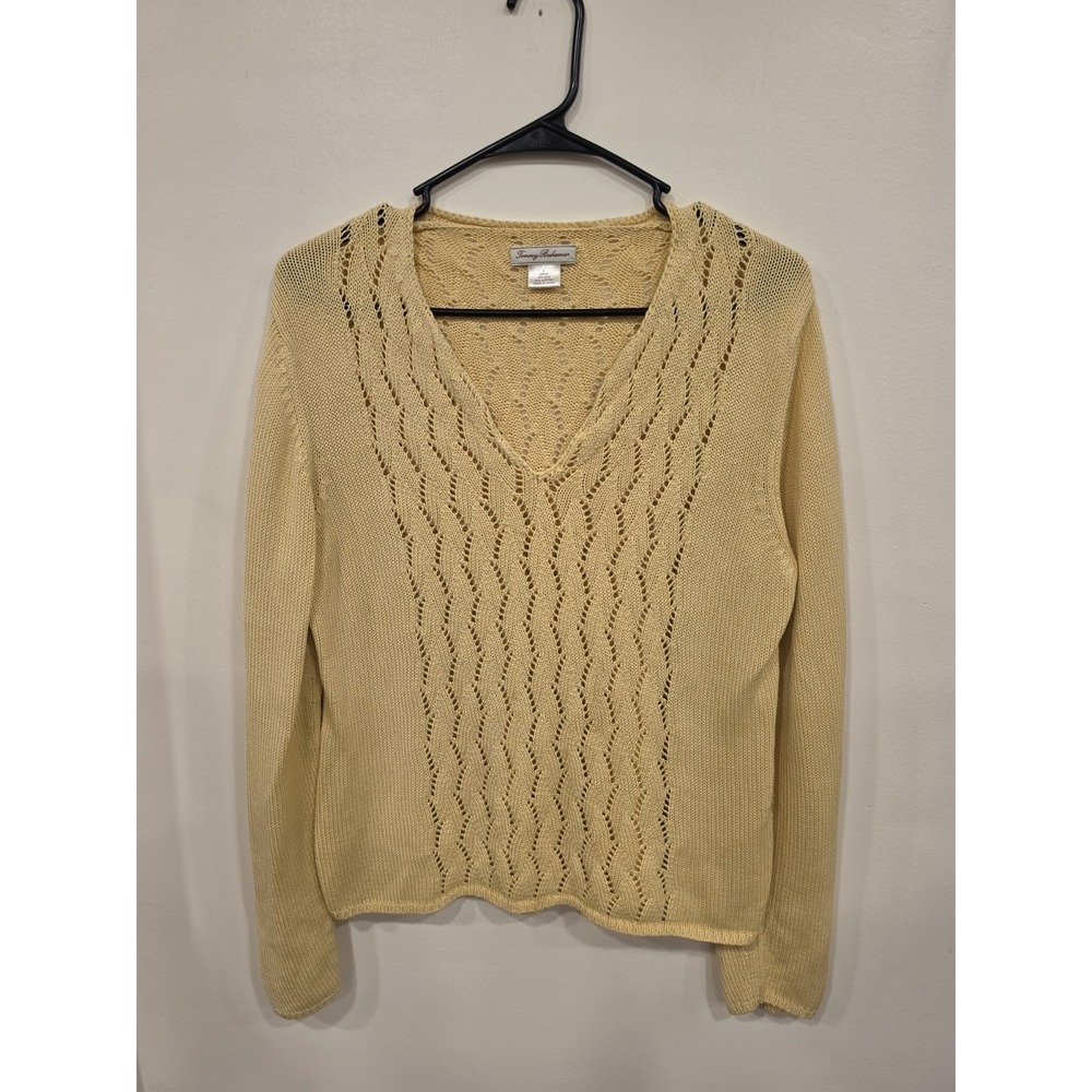 Tommy Bahama Silk Cotton Open Knit Sweater Large Coastal Quiet Luxury Hamptons